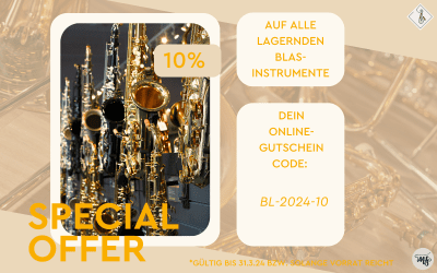Special offer: 10% auf alle lagernden Blasinstrumente